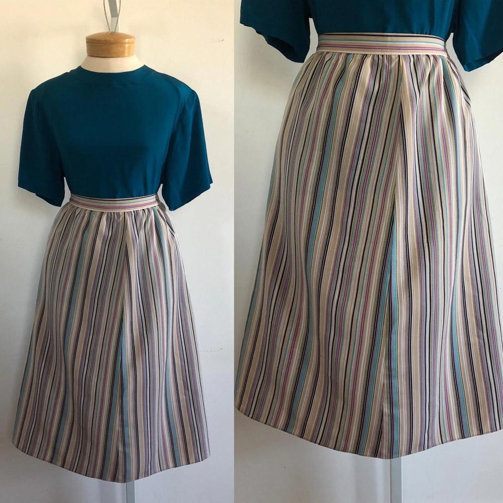 Vintage Striped Midi Skirt - Multicolored 1970s Fashion for Retro Style